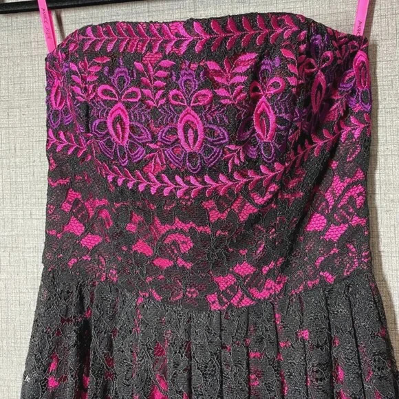 Vtg Betsey Johnson Black Pink Dress 6 Lace Overlay Embroidered Whimsigoth New - Picture 4 of 16